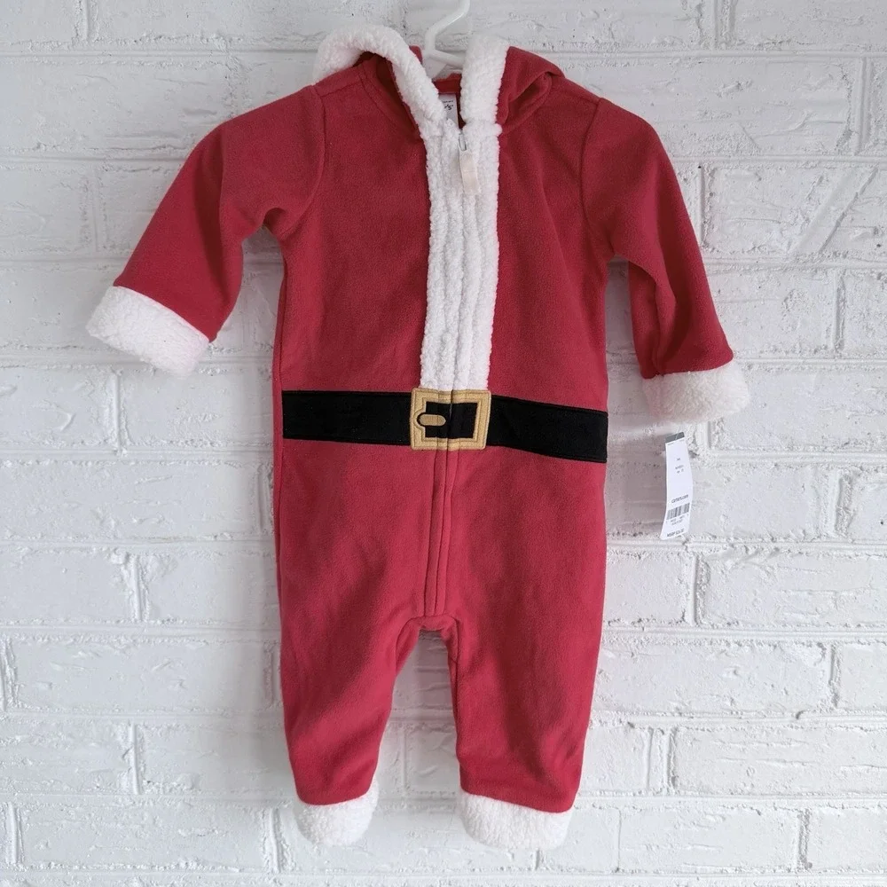 Carter's Santa Claus Christmas One Piece Hooded Pajamas Baby Size 6M‎ NWT